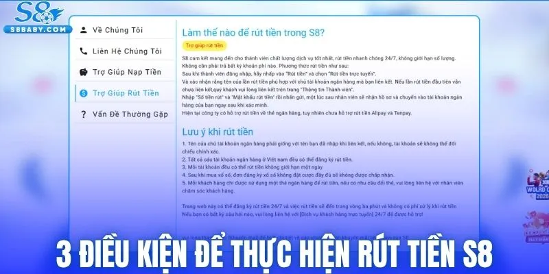 3 điều kiện để thực hiện rút tiền S8