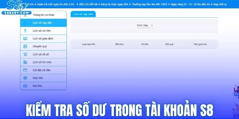 Kiểm tra số dư trong tài khoản cá cược S8